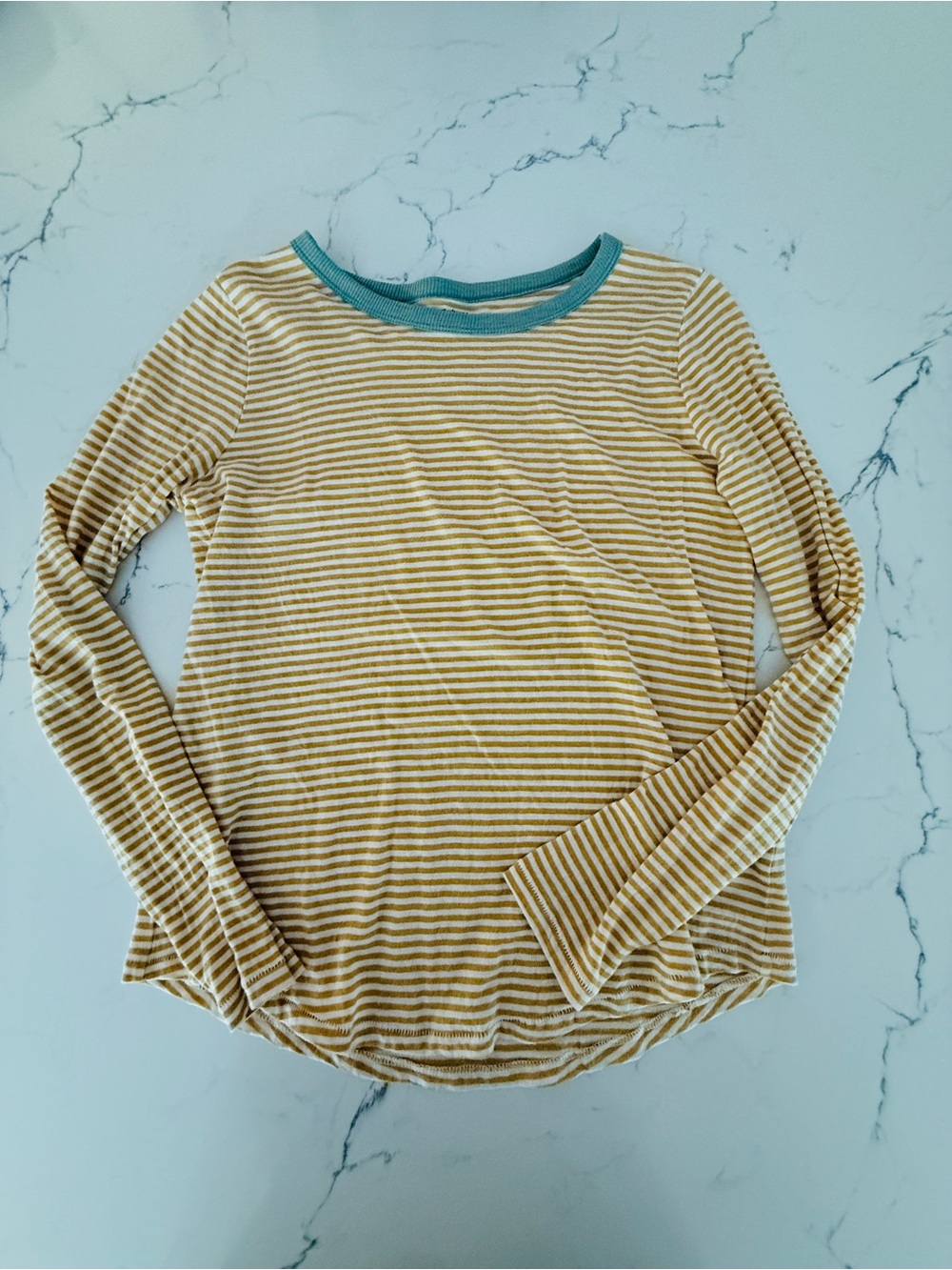 Madewell Mustard & Teal Striped Long-Sleeve Crew